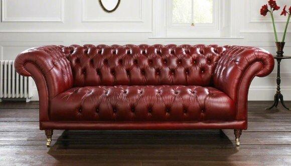 Luxurious Chesterfield Sofa 3-Seater Bordeaux Red Shiny Faux Leather Lavish Classic Design Couch on Castors Comfortable