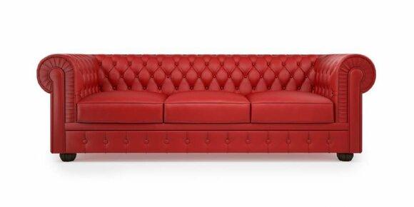 XXL sofa 3 seater couch Chesterfield upholstery seat set leather red textile