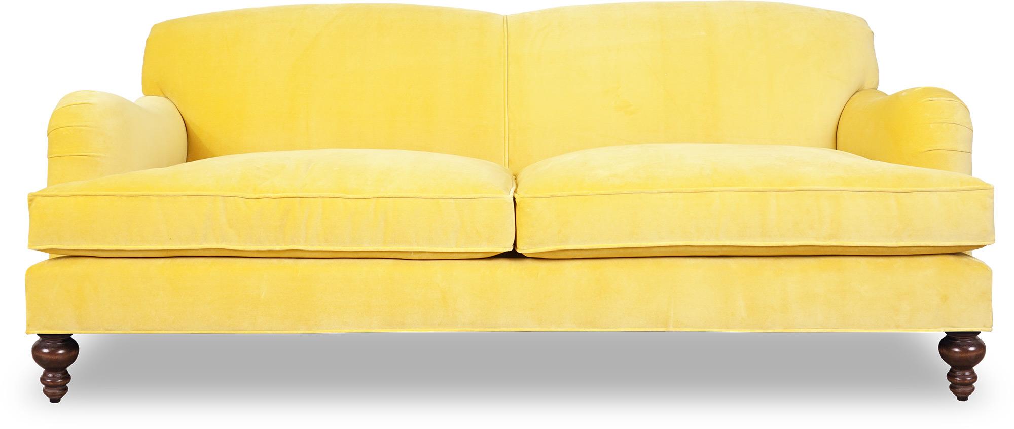 Modern Sofa 3-Seater Yellow Textile Fabric With Cushions Bright Design Comfortable Soft