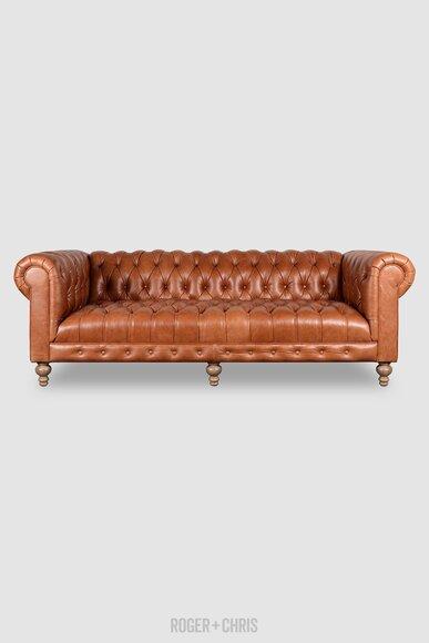 Upholstered Chesterfield Sofa 3-Seater Orange Brown Faux Leather Comfortable Couch New