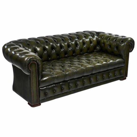 Luxurious Sofa 3-Seater Chesterfield With Buttons Dark Green Faux Leather Comfortable Couch New