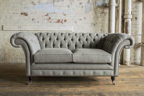 Noble 2 seater couch upholstery sofa textile fabric gray couches Chesterfield set