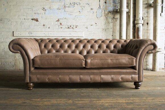 XXL sofa 3 seater couch Chesterfield upholstery seat set leather textile beige