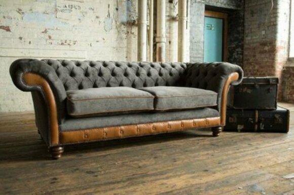 XXL sofa 3 seater couch Chesterfield upholstery seat set leather textile new grey