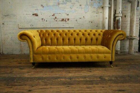 XXL sofa 3 seater couch Chesterfield upholstery seat set leather textile yellow new