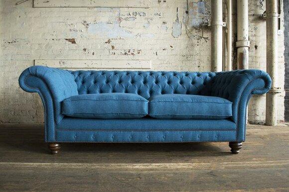 XXL sofa 3 seater couch Chesterfield upholstery seat set leather textile blue new