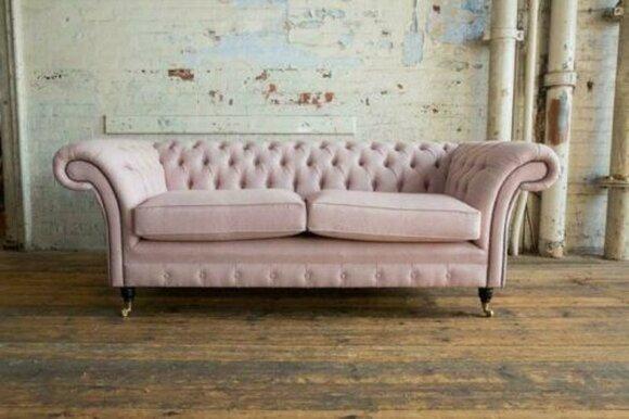 XXL sofa 3 seater couch Chesterfield upholstery seat set leather textile pink new
