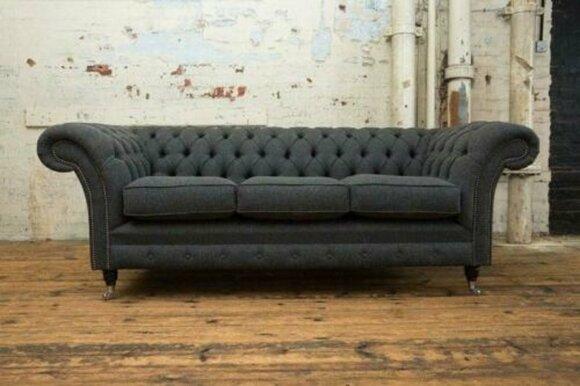 XXL sofa 3 seater couch Chesterfield upholstery seat set leather textile gray new