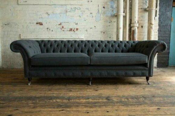 XXL sofa 4 seater couch Chesterfield upholstery seat set leather textile black Luxurious Comfort