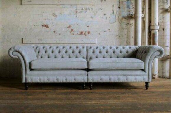 XXL sofa 4 seater couch Chesterfield upholstery seat set leather textile light grey