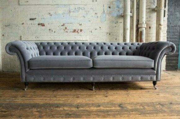 XXL sofa 4 seater couch Chesterfield upholstery seat set leather textile grey