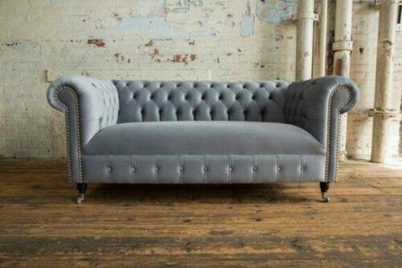 Cheserfield velvet sofa 2 seater designer couches couch textile fabric upholstery grey