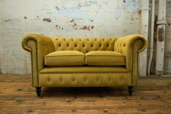 Cheserfield velvet sofa 2 seater designer couches couch textile fabric upholstery yellow