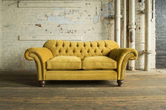 Fabric Sofas Classic Upholstery furniture Sofa 2 Seater Chesterfield Yellow New Textile New