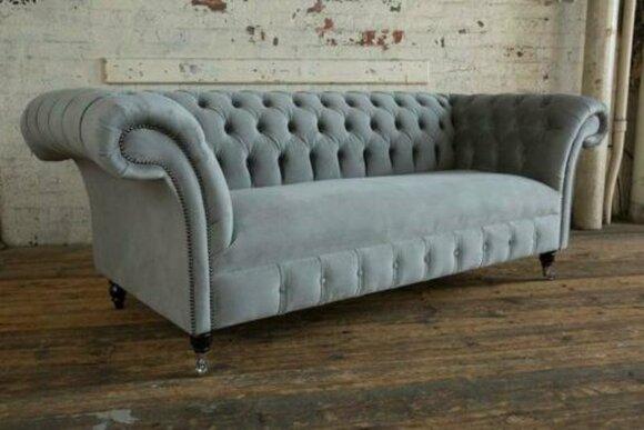 Chesterfield 3 seater couch textile fabric sofa furniture elegant design velvet designer