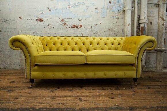 3 seater Chesterfield couch textile fabric sofa furniture elegant design velvet designer