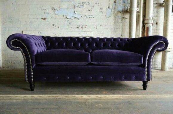 Chesterfield couch textile velvet fabric designer sofa furniture noble design 3 seater