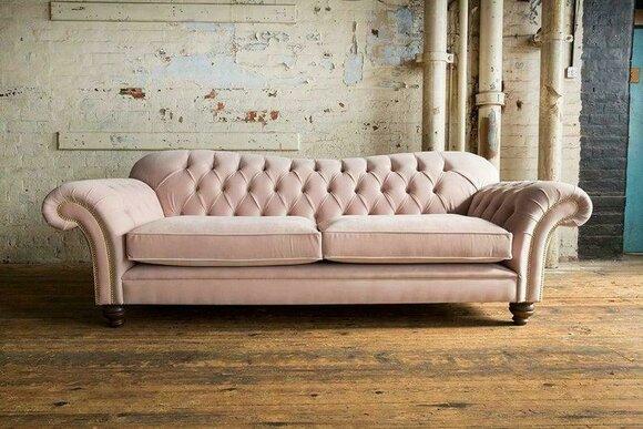 Chesterfield Sofa 3-seater Fine Classic Textile Couch Light Grey Comfortable New