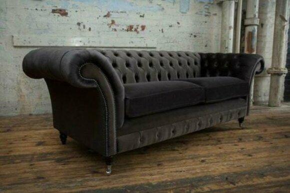Design sofa 3 seater couch Chesterfield upholstery seat set leather textile brown
