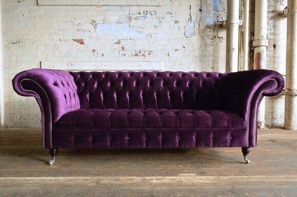 Cheserfield velvet sofa 3 seater designer couches couch textile fabric upholstery purple