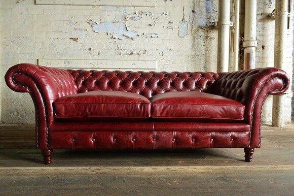 Bordeaux Red Sofa 3-Seater Chesterfield With Buttons Faux Leather Upholstered Comfortable Sofa