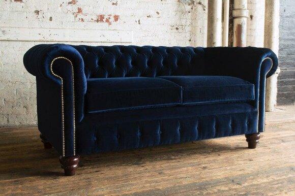 Sofa Luxury Leather Textile Chesterfield Couch Sofas Upholstery 3 Seater Set Blue