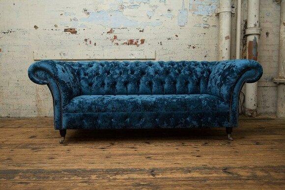 Sofa Luxury Textile Chesterfield Couch Sofas Upholstery 3 Seater Blue Design Comfortable