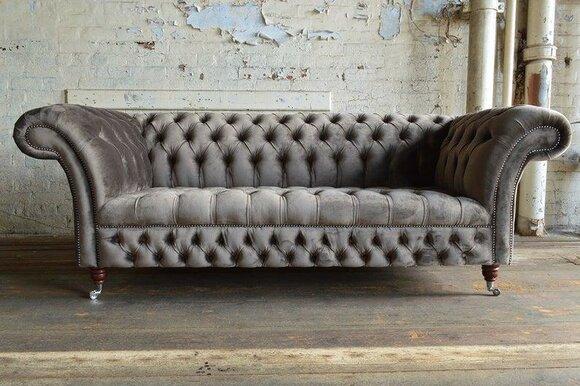 Sofa Luxury Textile Chesterfield Couch Sofas Upholstery 3 Seater Set Gray Velvet