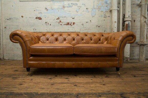 Sofa Luxury Leather Textile Chesterfield Couch Sofas Upholstery 3 Seater Set Brown
