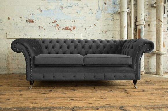 XXL sofa 3 seater seat couch Chesterfield upholstery set leather textile gray new