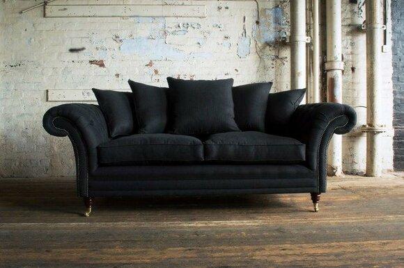 New! Sofa 3 seater couch Chesterfield upholstery seat set leather textile black