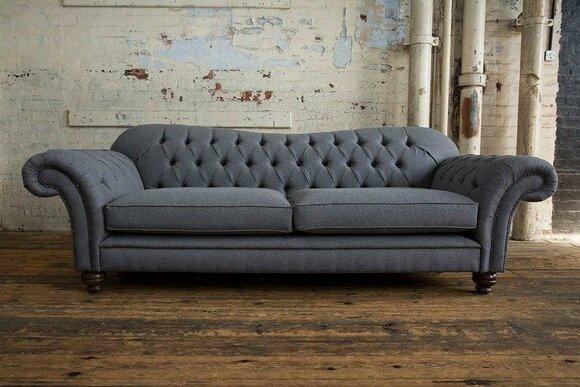 Chesterfield Sofa 4-Seater XXL Textile Grey Upholstered Comfortable Couch New