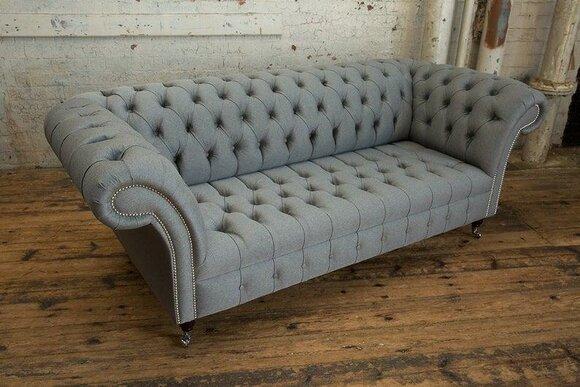 Gray Chesterfield couch textile upholstery seat set sofa fabric sofas 3 seater