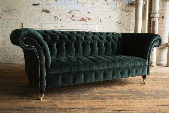 XXL Big Sofa Couch Chesterfield Upholstery 3 Seater Seat Set Leather Textile Green