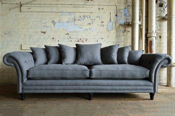 XXL sofa 4 seater couch Chesterfield Big upholstered seat fabric textile grey Comfortable