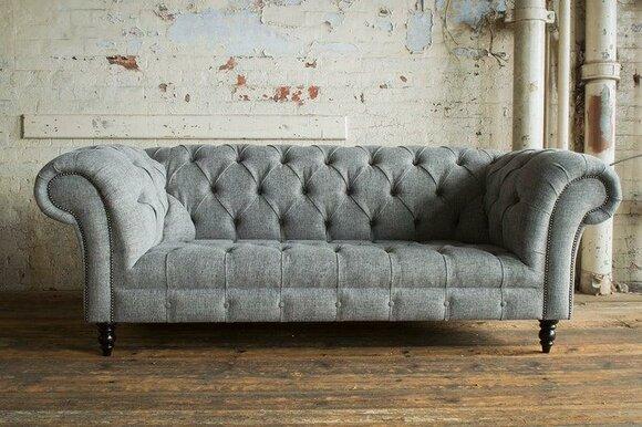 Chesterfield couch sofa upholstery 3 seater couches seat set sofas gray new