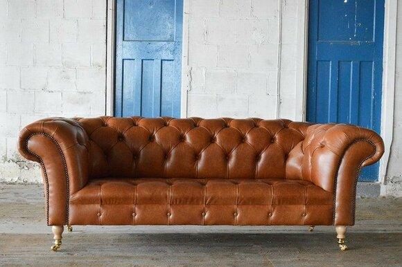 Chesterfield Sofa 3-Seater Light Brown Faux Leather Luxurious Couch on Castors New