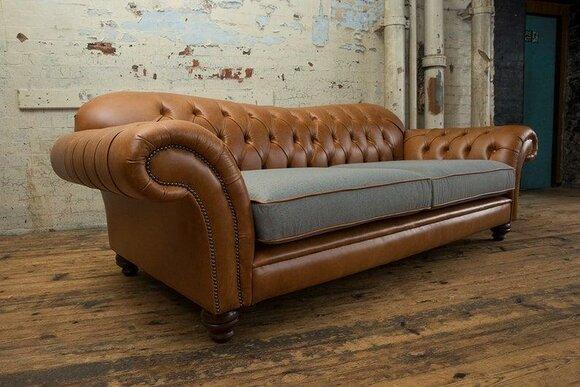 Classic Sofa 3-Seater Chesterfield With Buttons Luxurious Design Brown Faux Leather With Buttons New