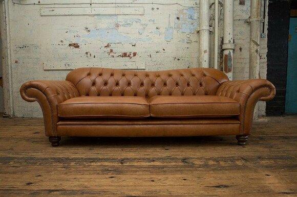 Classic Sofa 3-Seater Chesterfield Brown Couch Faux Leather Upholstered New