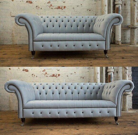 Chesterfield Duo Sofa Set 3+2 Seaters New Textile Upholstered Couches New Grey
