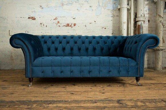 Designer Sofa Couch Upholstery XXL 3 Seater Big Sofas Couches Leather Textile Blue