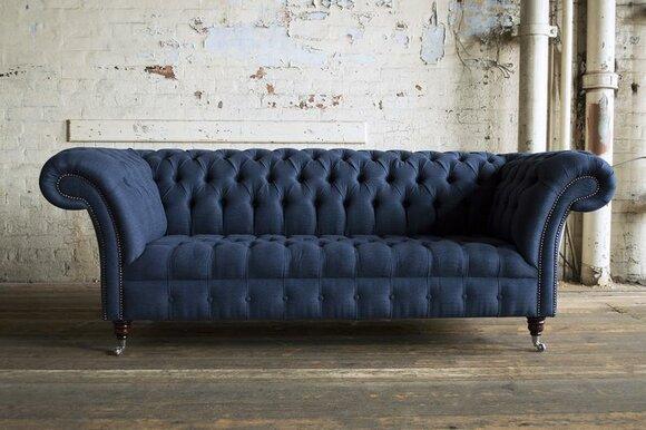 Designer Sofa Couch Upholstery XXL 3 Seater Big Sofas Couches Blue Leather Textile