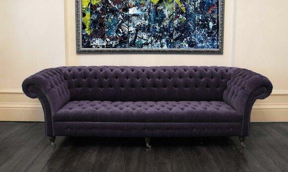 Chesterfield Sofa 4-Seater Tall Backrest Textile Purple Couch Comfortable Modern Sofa New
