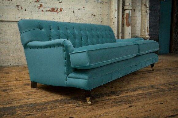 Comfortable Sofa 3-Seater Blue Textile Upholstery Turquoise Modern Furniture Design Couch With Cushions New