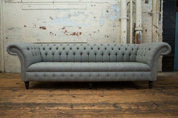 Chesterfield Sofa XXL 4-Seater Luxurious Classic Design Textile Light Grey Comfortable New