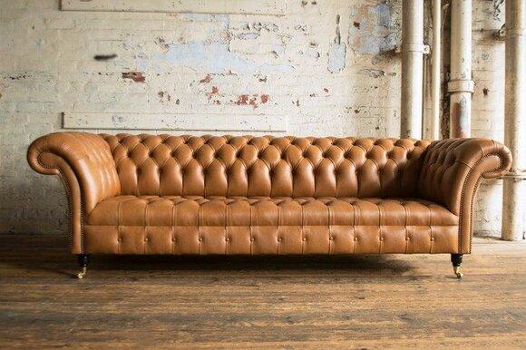 Chesterfield Leather Upholstery Luxury Sofa Design Couch Classic Sofa 4 Seater New