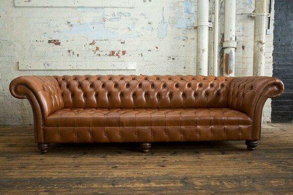 Chesterfield Sofa 4-Seater XXL Classic Brown Faux Leather with Buttons Comfortable Couch New
