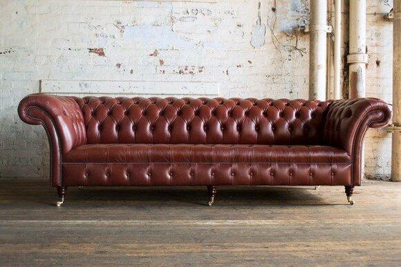 Chesterfield XXL Sofa 4-Seater on Casters Faux Leather Brown Red Couch New