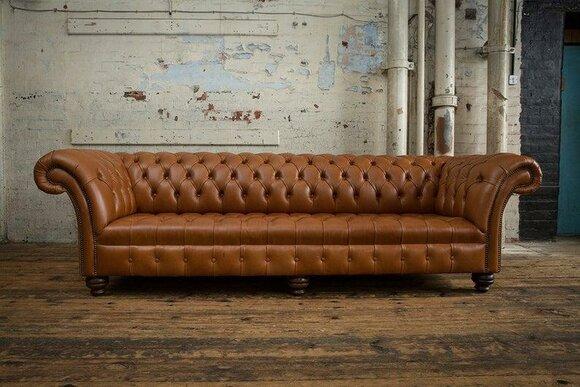 Chesterfield Sofa Brown Faux Leather 4-Seater XXL Comfortable Living Room Couch New