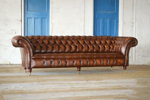 Brown Chesterfield couch sofa 4 seater Faux Leather Luxurious Classic Design Sofa on Casters New